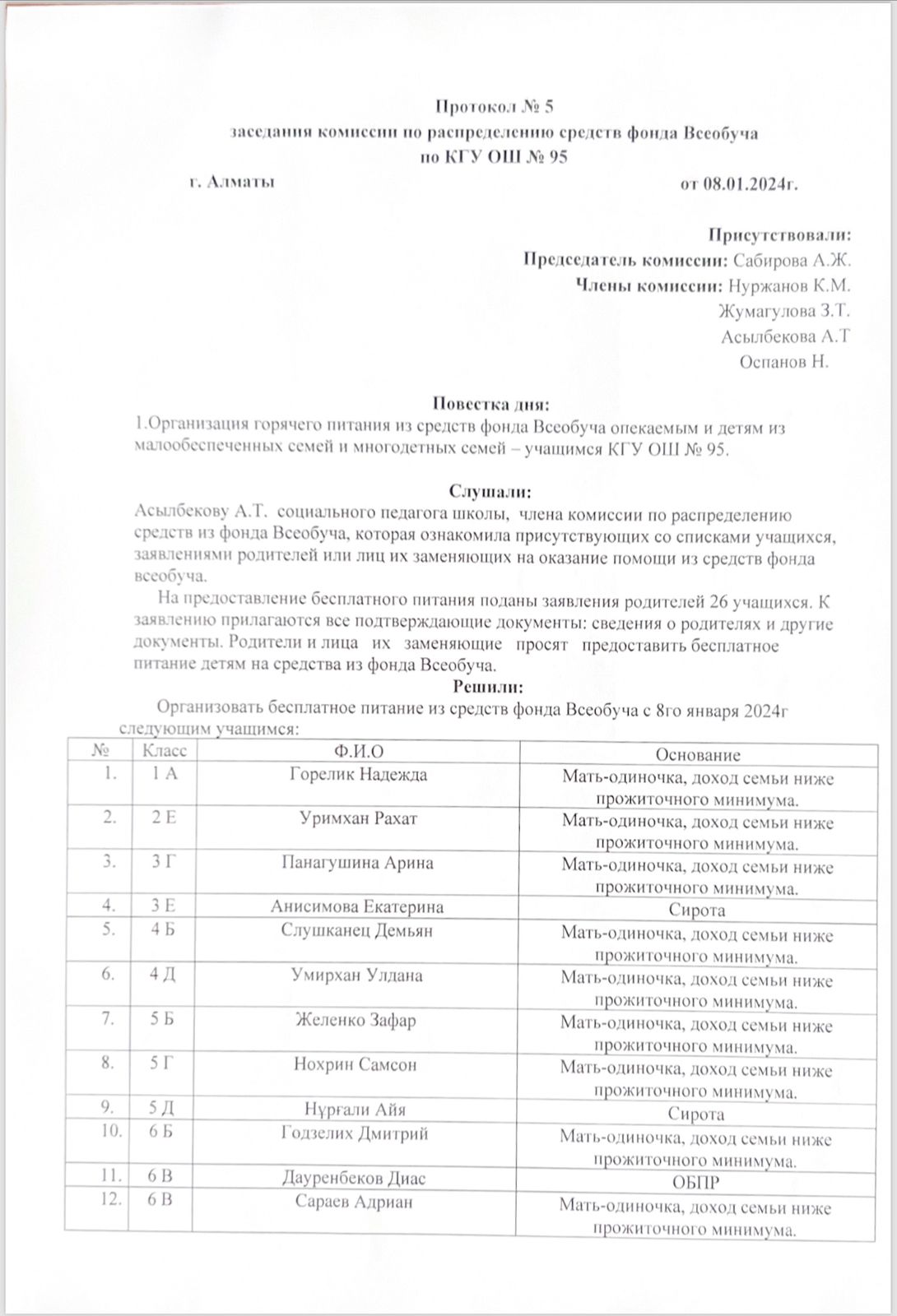 Протокол № 5 заседания комиссии фонда Всеобуч от 08.01.2024 г